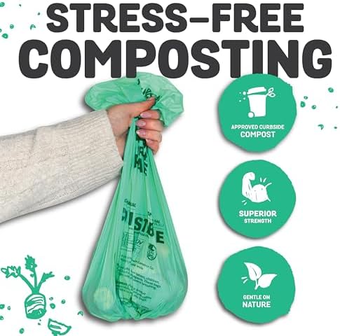MyEcoWorld® Compostable Kitchen Waste Bags - 96 Count - 100% Certified Compostable - 13 Gallon - Super Strong - Leak Proof - Unscented - Easy to Open