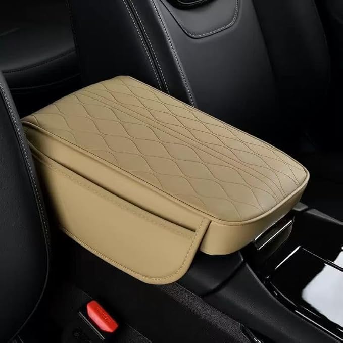 1 Pack Car Center Console Cover Custom Fit for Ford C-Max Energi 2013-2017, Leather Memory Foam Armrest Cushion Protector, Anti-Scratch Durable Armrest Pad,Beige