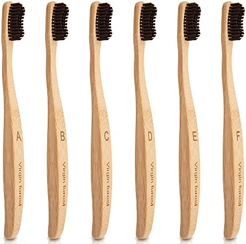 Virgin Forest Bamboo Toothbrushes 6pk, Charcoal Bristles BPA Free Eco