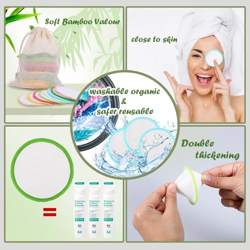 XSEINO Reusable Makeup Remover Pads(40 Pack) with Washable Natural Bamboo Fiber Material,Natural Bamboo Cotton Pad,for All Skin Types