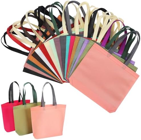 36 Pack Non-Woven Tote Bags, 18 Assorted Colors (2 per Color), Reusable Grocery Bags for Shopping, Crafts, Events, Bulk