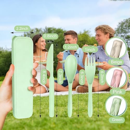2Pack Wheat Straw Utensil Set, BPA Free Reusable Fork Spoon Knife with Case