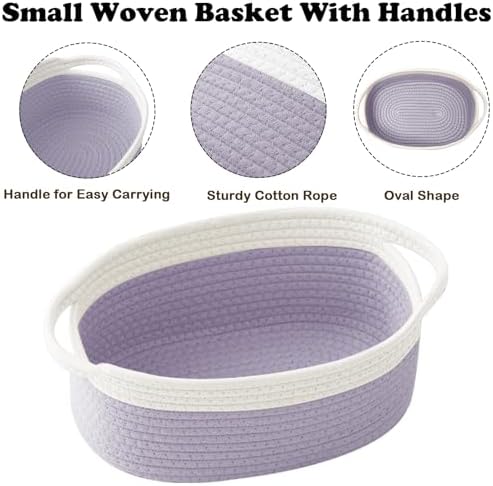Woven Rope Basket-Baby Gift Basket with Bag & Ribbon, White&Purple