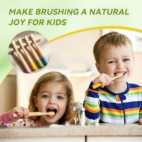 EasyHonor 4 Pack Kids Bamboo Toothbrush, Extra Soft Toothbrush for Kids