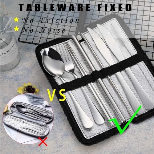 DEVICO Camping Utensils, Stainless Steel Travel Silverware Set with Case