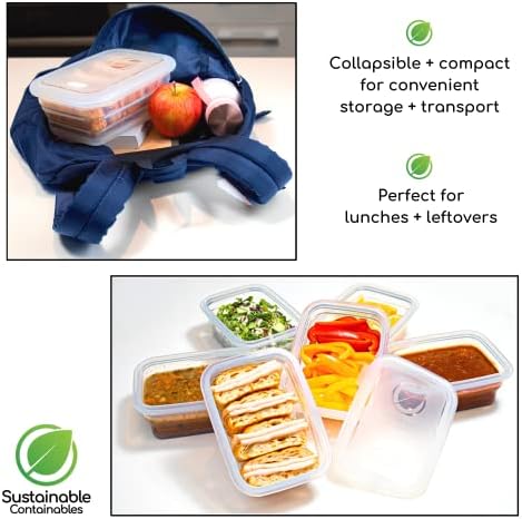 Premium Silicone Collapsible Food Storage Containers with Silicone Leakproof Lids, Platinum Food-Grade, BPA Free, LFGB Certified, Compact, Reusable Lunch Box, Microwave Safe, 4.9 Cups 3 Pk