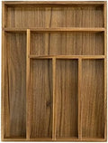 EcoFives Luxury Acacia Kitchen Drawer Organizer - Silverware Organizer - Utensil Holder and Cutlery Tray with Grooved Drawer Dividers for Flatware and Kitchen Utensils (6 Slot)