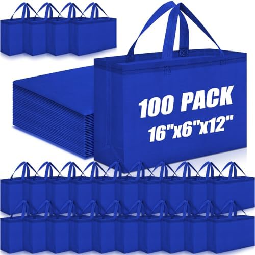 Windyun Reusable Grocery Bags Large Non Woven Shopping Bags with Handles Foldable Portable Tote, 16x6x12 Inch
