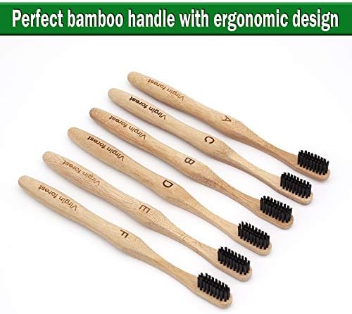 Virgin Forest Bamboo Toothbrushes 6pk, Charcoal Medium Soft BPA Free