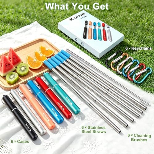 Kynup Collapsible Reusable Metal Straws, Travel Straws with Storage Cases
