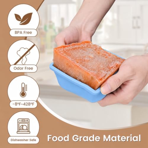 Silicone Freezer Tray for Soup Ice Cubes: 2-Cup Freezing Trays with Lid for Meal Prep - 4Pack Silicon Soup Portion Freeze Tray Make Stock Souped Ice Cube