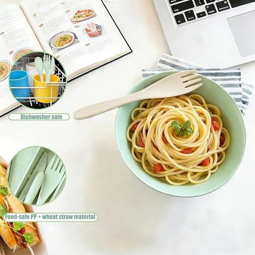 2Pack Wheat Straw Utensil Set, BPA Free Reusable Fork Spoon Knife with Case