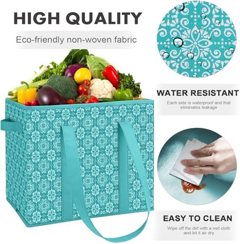 Reusable Grocery Bags 2 Pack, Foldable & Water Resistant Shopping Bags