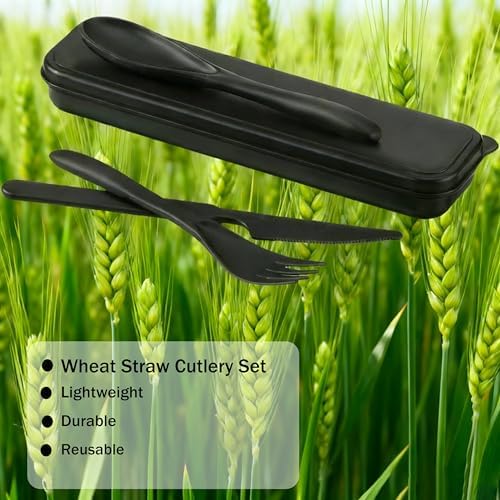 Wheat Straw Travel Cutlery 3pk Portable Knife Fork Spoon with Storage Case