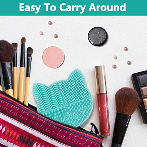 TailaiMei 2 in 1 Makeup Brush Cleaning Mat With Drying Holder, Silicon Cat Shaped Cleaner Pad, Cosmetic Organizer Rack, Portable Washing Tool for Makeup (Green)