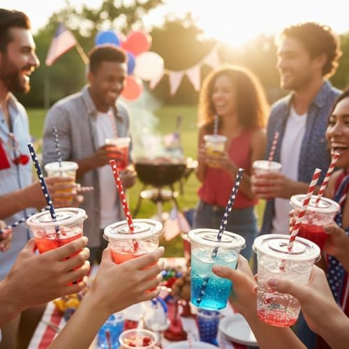 JANYUN 40 Pcs Reusable Patriotic Straws with Cleaning Brush