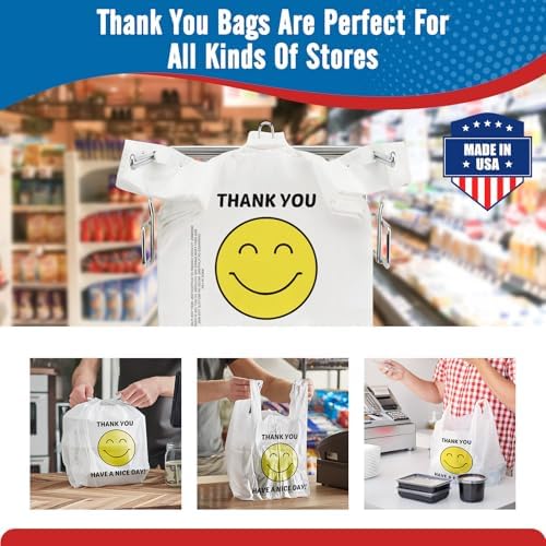 Fuxury 1000 Count Happy Smiling Face Thank You Plastic Bags with Handles