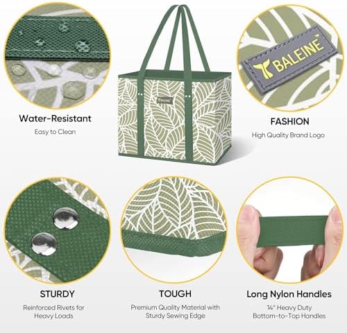 BALEINE 3PK Reusable Grocery Bags, Heavy Duty Shopping Tote Bag
