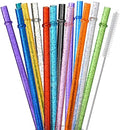 ALINK 12-Pack Reusable Glitter Straws, 13 inch Extra Long Hard Plastic Tumbler Straws for Stanley Cups, 64 oz 40 oz 32 oz Tumblers, Yeti, Mason Jar, Gallon Jug with Brush - Assroted Colored