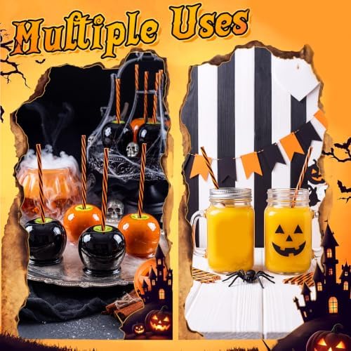 Honeydak 50 Pcs Reusable Plastic Straws Bulk,Black and Orange Stripe