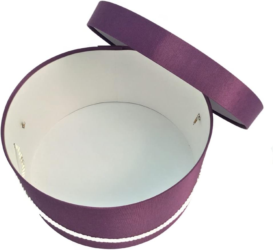 Sarah's Hat Boxes Classic Amethyst Hat Box – 18.5" x 9.5" (Dia. x Ht.) Handmade in USA – Odorless Non-Toxic Adhesive, Cording Handle – Premium Storage for Hats & Accessories