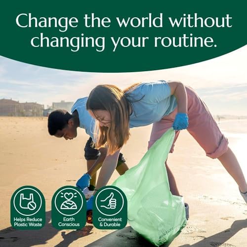 Cleanomic Compostable* 13 Gallon Waste Bags with Drawstring (3 Pack, 75 Count), BPI Certified For Kitchen Compost