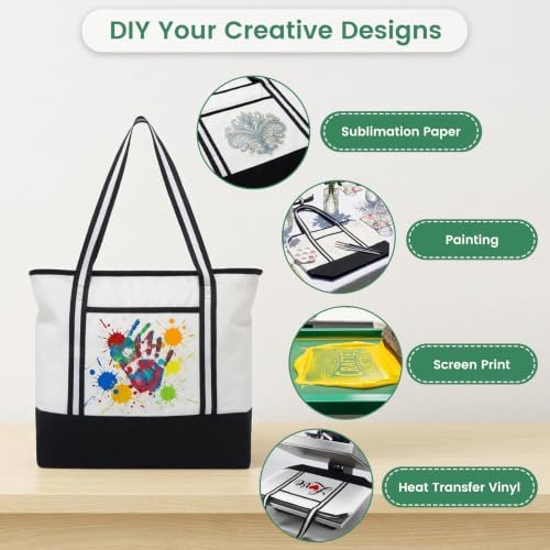 Carbrea 15 Inch Large Canvas Tote Bag with Bottom Support, White, 3 Pack