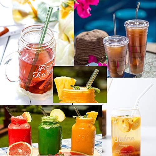 Reusable Glass Straws - 9" L x 8 mm W - Smoothie Drinking Straws for Smoothie, Milkshakes, Pack of 6 with 1 Cleaning Brush (mix1)