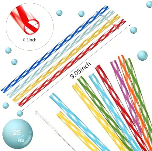 25 Pack 9 Inch Clear Reusable Plastic Straws with Cleaning Brush, BPA-Free Dishwasher Safe Tumbler Straws for 16 oz & 20 oz Cups, YETI, Mason Jars, Iced Coffee and Travel Cups
