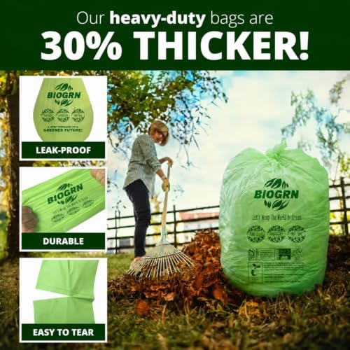 50-55 Gallon Compostable Trash Bags Food Waste Bags Liners with Flat-Top, Thick 2 Mil, 208.2 Liter, 12 Bags, Tall Kitchen Food Scrap Waste Bag, ASTM D6400, US BPI and OK Compost Home Certified