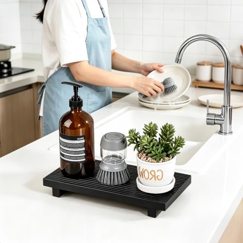 Bathroom Tray Farmhouse Decor Kitchen Soap Holder, 11" * 5.5" Black