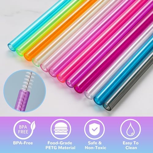 NiHome 12-Pack Plastic Reusable Straws Fit for Stanley 40 30 64 oz Tumbler