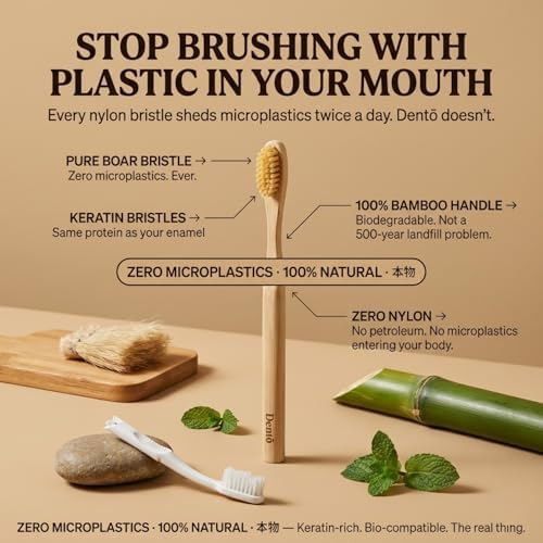 Dento 4-Pack Boar Bristle & Bamboo Toothbrushes, Keratin for Polish