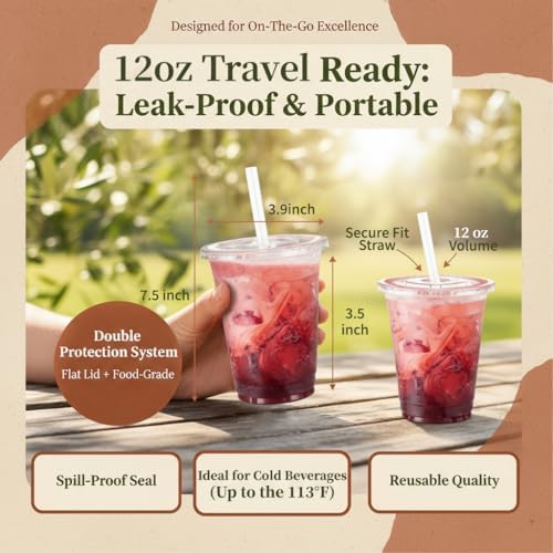 110 Pack 12 oz Disposable Clear Plastic Cups with Lids and Straws