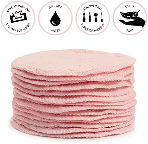 S&T INC. Makeup Remover Wipes for Skin Care with Laundry and Storage Bag, Reusable Makeup Wipes or Face Towels, Travel Essentials, Pink, 4.25 In. Diameter, 16PK