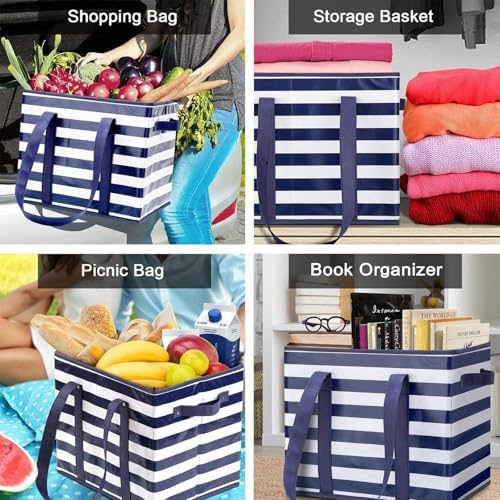 Reusable Grocery Bags 4 Pack, Foldable & Water Resistant Shopping Bags