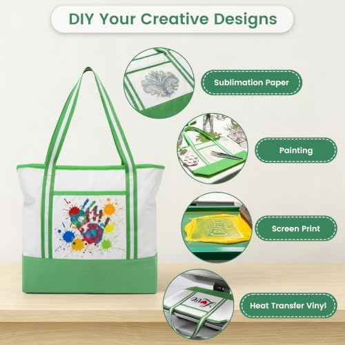 Carbrea 15 Inch Large Canvas Tote Bag with Bottom Support, Green, 1 Pack