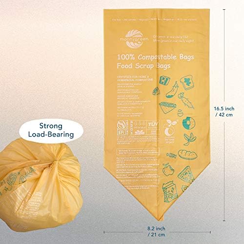 Compostable Trash Bags, 2.6 Gallon, 9.84 Liter, 200 Count, Extra Thick, Food Scrap Small Kitchen Waste Bags, US BPI ASTM D6400 and Europe OK Compost Home Certified