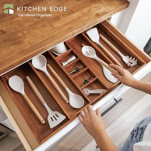 KitchenEdge Utensil & Junk Drawer Organizer, 16-28 in, Acacia