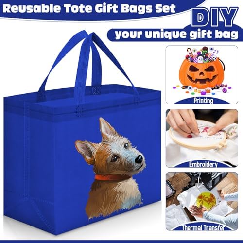 Windyun Reusable Grocery Bags Large Non Woven Shopping Bags with Handles Foldable Portable Tote, 16x6x12 Inch