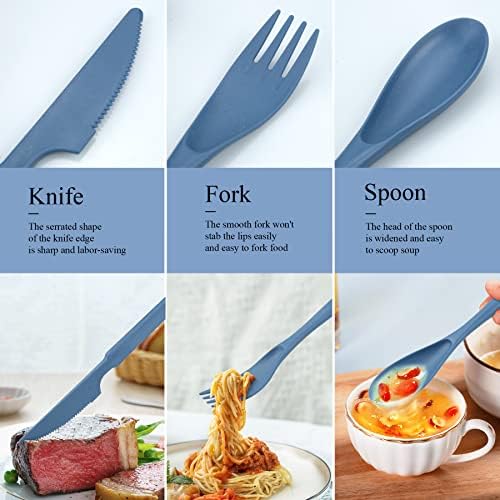 DISSKNIC 4 Sets Reusable Utensils Set with Case,Travel Utensils Cutlery Set Spoons and Forks Set, Reusable Plastic Utensils for Lunch Box Accessories for Adults, Portable Lunch Utensils Set for Daily