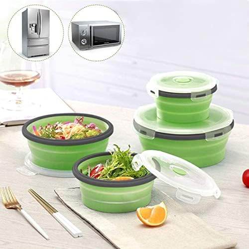 Collapsible Bowls with Lids, Space Saving Silicone Food Storage Containers for Travel Essentials, Camper Must Haves Rv Camping Accessories for Trailers inside, Salad Container for Lunch Green