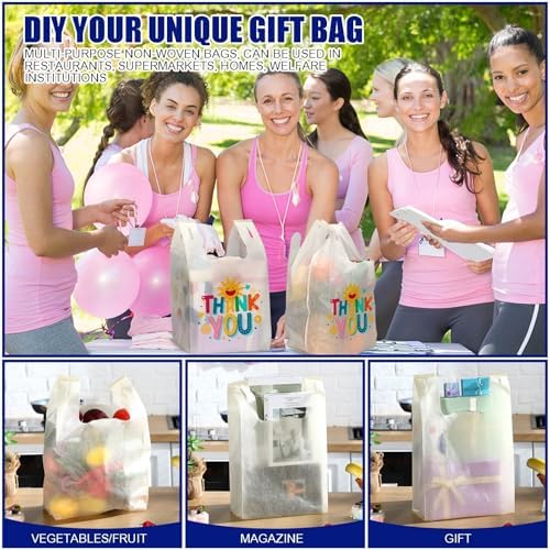 Windyun Large Grocery T-shirt Bags Bulk Reusable Non Woven Shopping Bag Foldable Gift Tote with Handle, 20.5x11x5.5 Inch