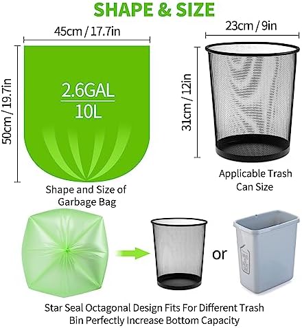 Biodegradable Small Trash Bags, 3 Gallon / 10L, 200 Count | Premium Thick Garbage Bags, Unscented Eco-Friendly Bin Liners for Kitchen, Bathroom, Office & Bedroom | EnvoWise Compostable Trash Bags