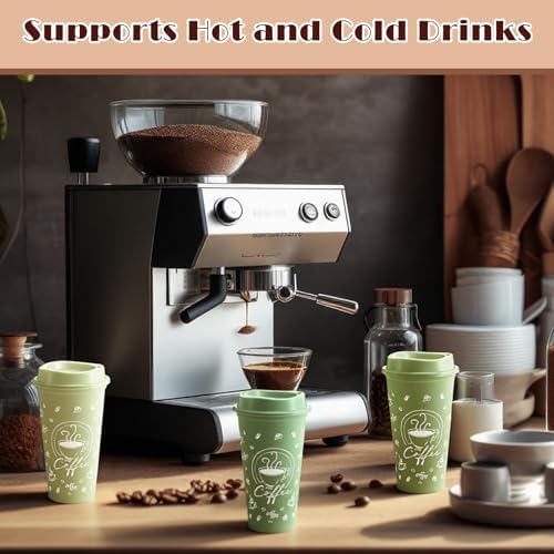 12 Sets Reusable Coffee Cups with Lids, 16oz, Green Series