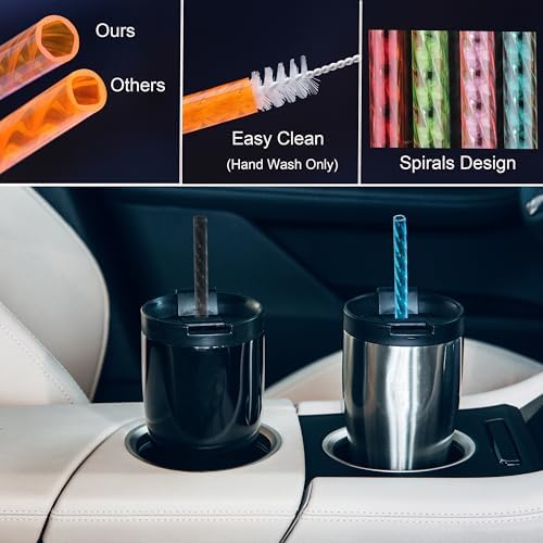 Dakoufish 6 Inch Reusable Clear Plastic Swirl Drinking Straws for Short Mini 6 oz-8 oz Mason Jar Tumblers,Set of 12 Pcs Replacement Straws with Cleaning Brush (6inch,12color)
