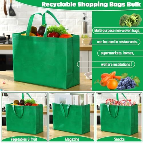 Windyun Reusable Grocery Bags Large Non Woven Shopping Bags with Handles Foldable Portable Tote, 16x6x12 Inch