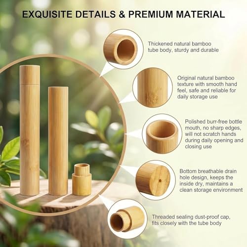 Elandy 2PCS Bamboo Toothbrush Travel Case Empty Portable Reusable Toothbrush Tube Toothbrush Container Holder For Travel Trip Camping