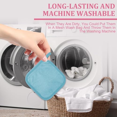 Puomue Makeup Remover Cloth 12 Pack, Ultra Soft and Reusable Microfiber Makeup Remover Towels for All Skin Types, Perfect Face Towels for Women, 6 Inch x 6 Inch, Blue