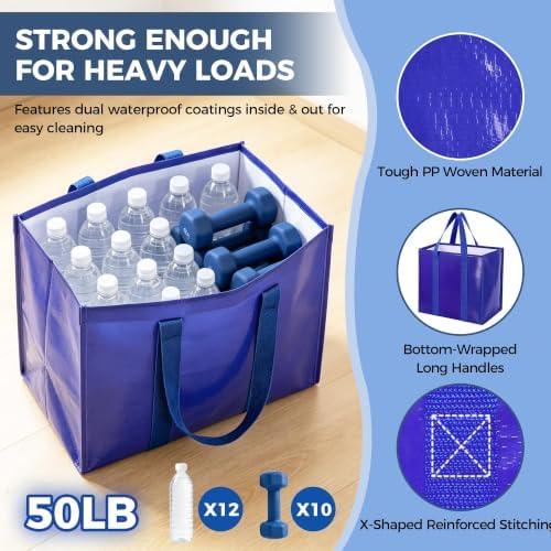 Reusable Grocery Bags, Waterproof & Foldable Shopping Bags Stand Upright